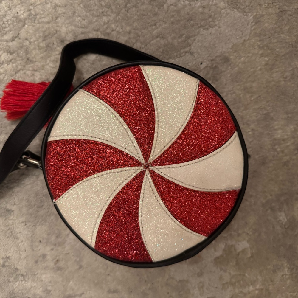 Red and White Glitter Round Bag